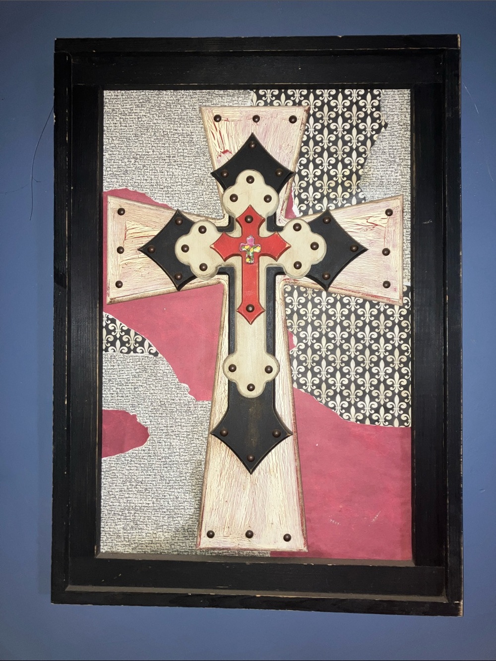 LARGE Layered Decorative Cross Wall Art - Black, Cream & Red